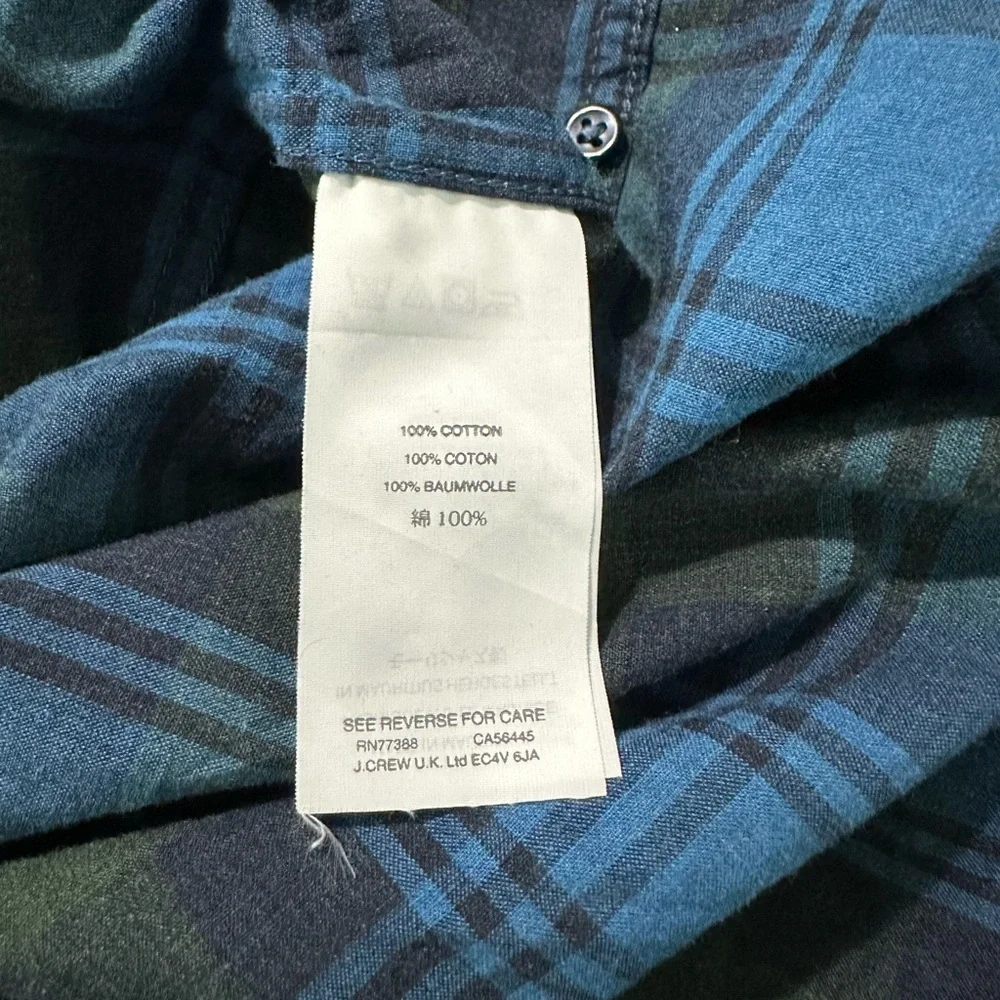 J.Crew Plaid‎ Cotton Large Blue Green Button Up